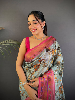 Regal Kalamkari Printed Tissue Saree