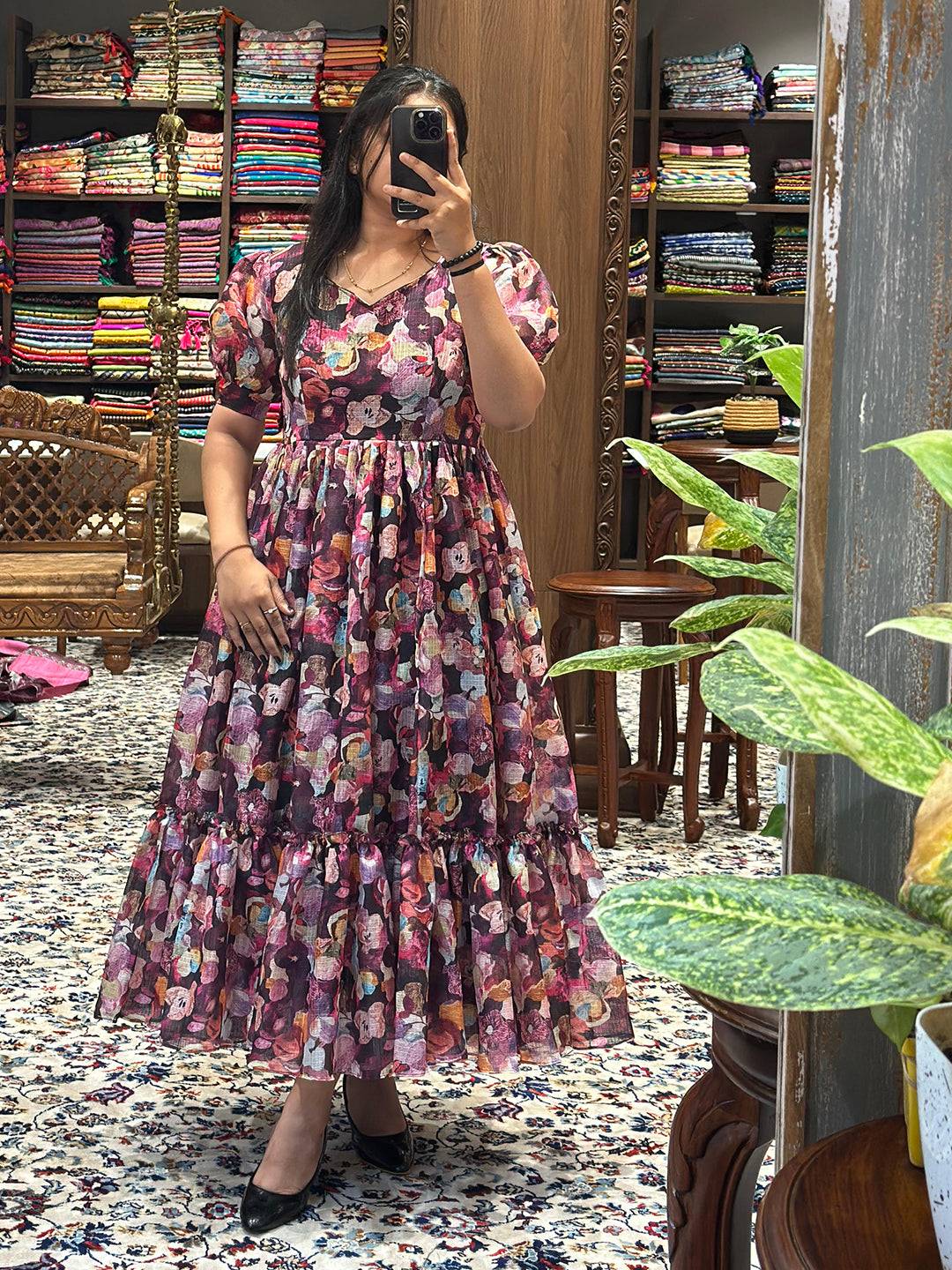 Sumathi Burgundy Floral Midi Dress