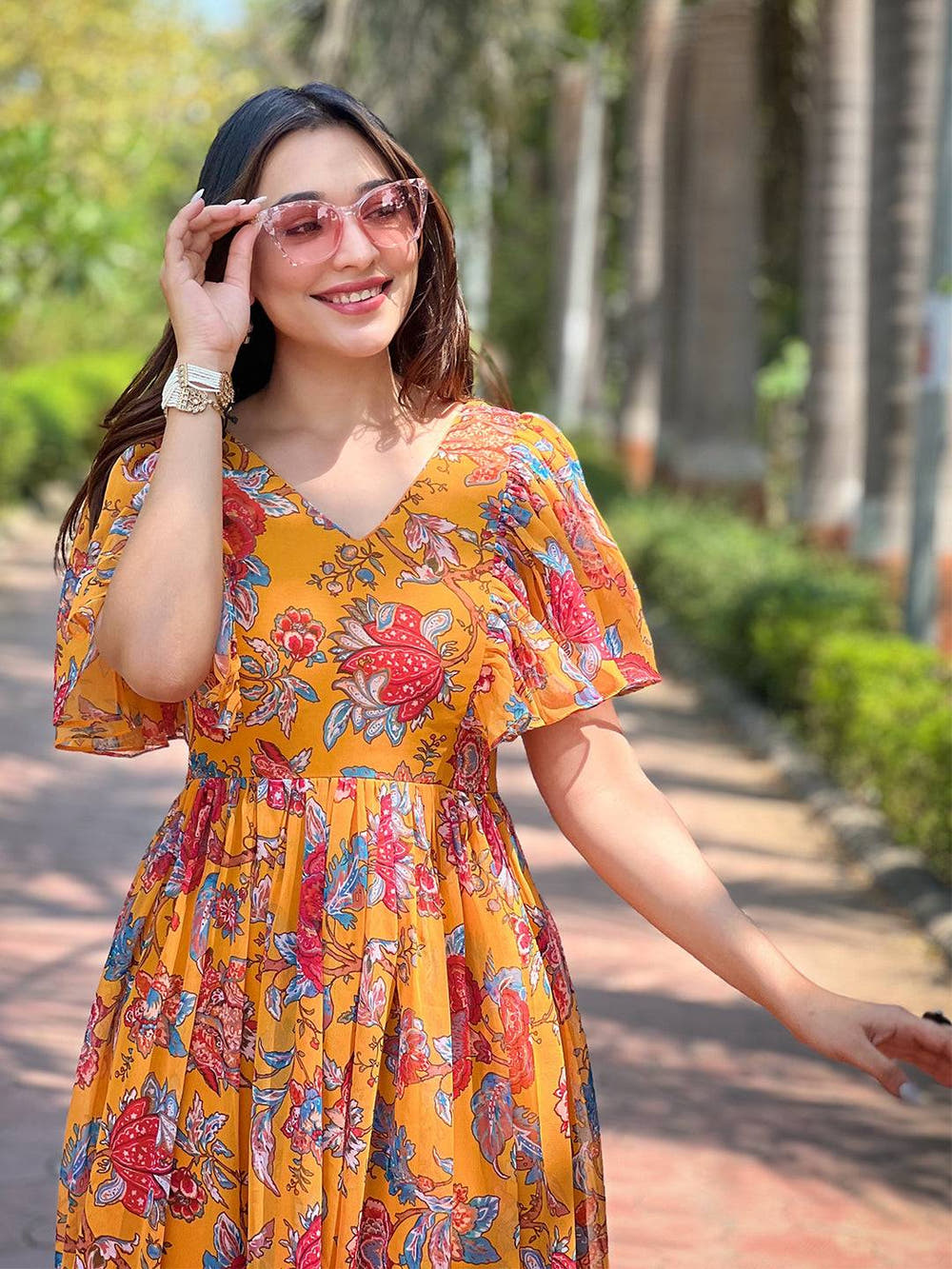 Honey Yellow Chints Flower Dress
