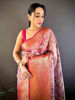 Purple Floral Gold Zari Tissue Saree