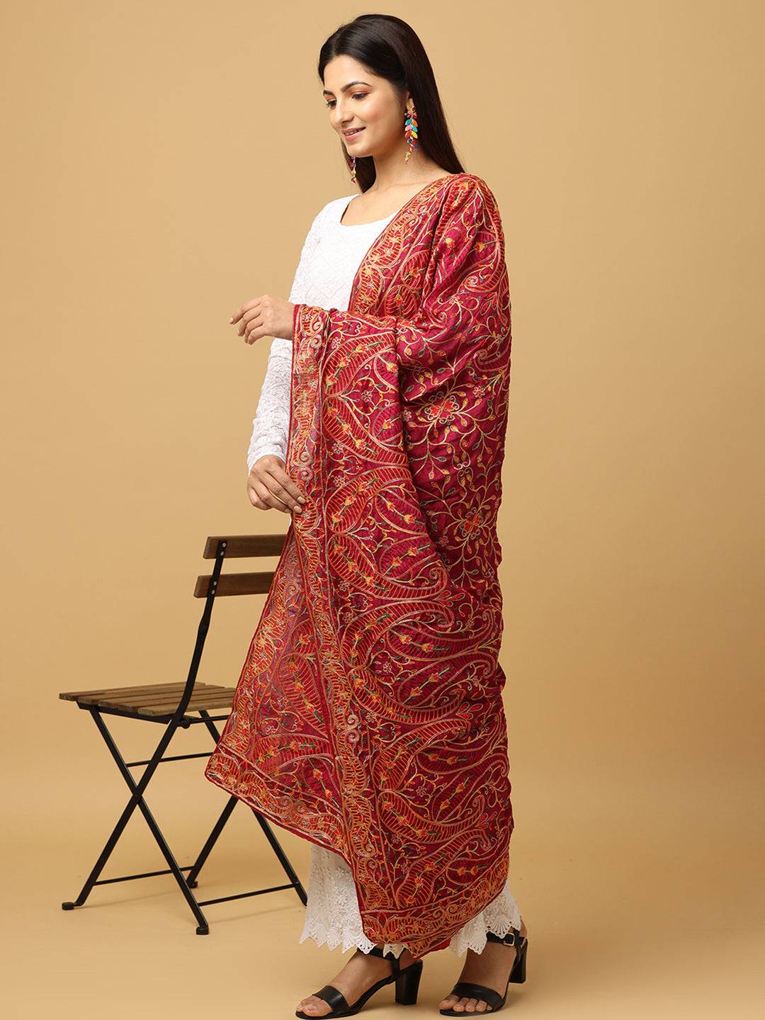 Wine Dense Paisley Pashmina Dupatta