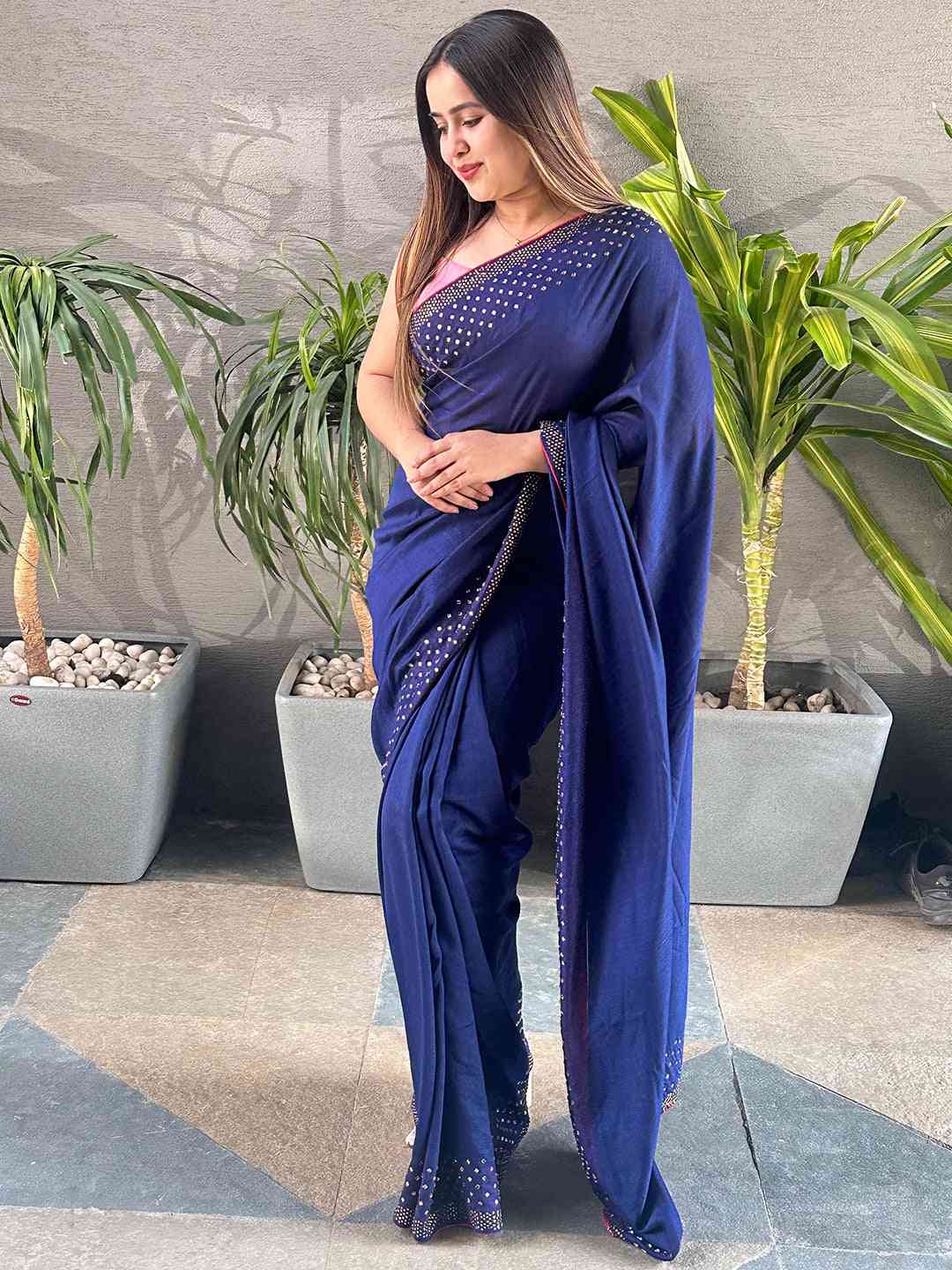 Radiant Navy Colour Vichitra Silk Saree