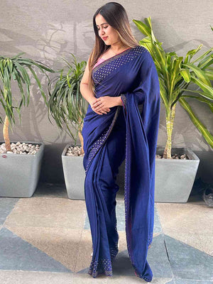 Radiant Navy Colour Vichitra Silk Saree