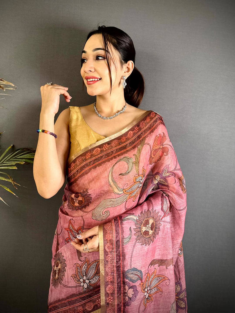 Classic Linen Tissue Ajrak Zari Saree