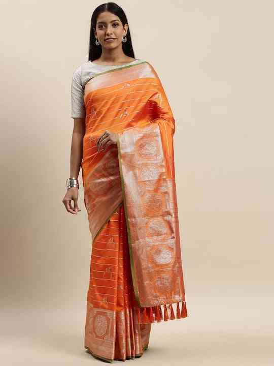 Banarasi Striped Orange Colour Silk Blend Saree