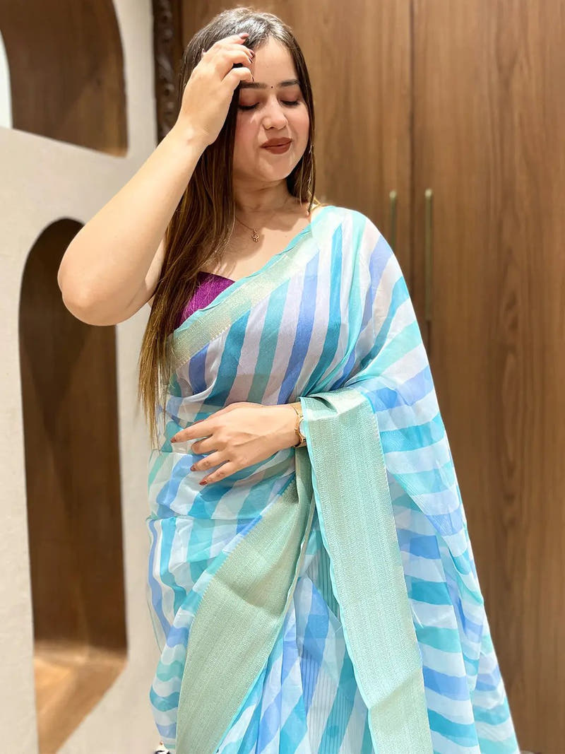 Soft Organza Leheriya Digital Print Party Wear Saree