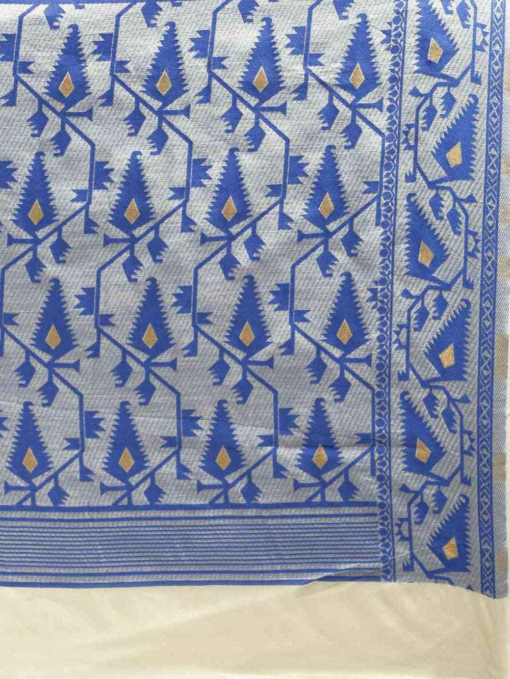 Jamdani Blue Colour Ethnic Motif Design Silk Cotton Saree