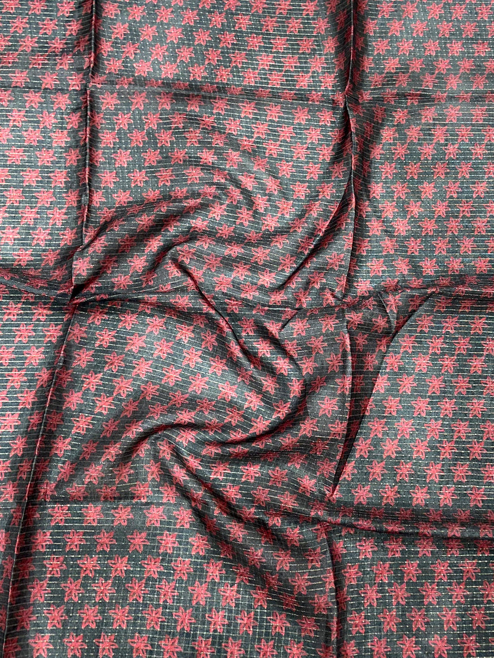 Slate Grey Tussar Chex Japanese Print Saree