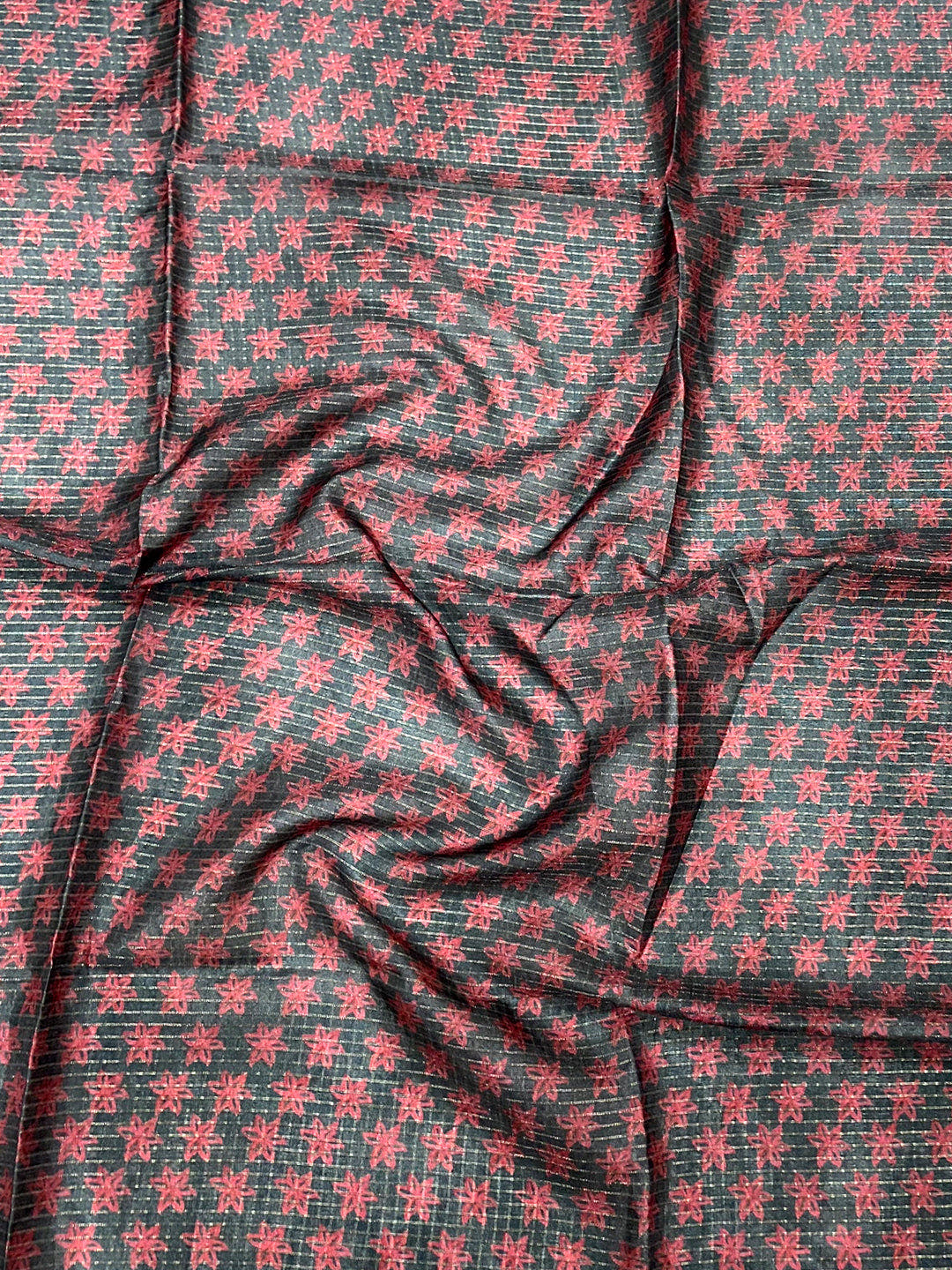 Slate Grey Tussar Chex Japanese Print Saree