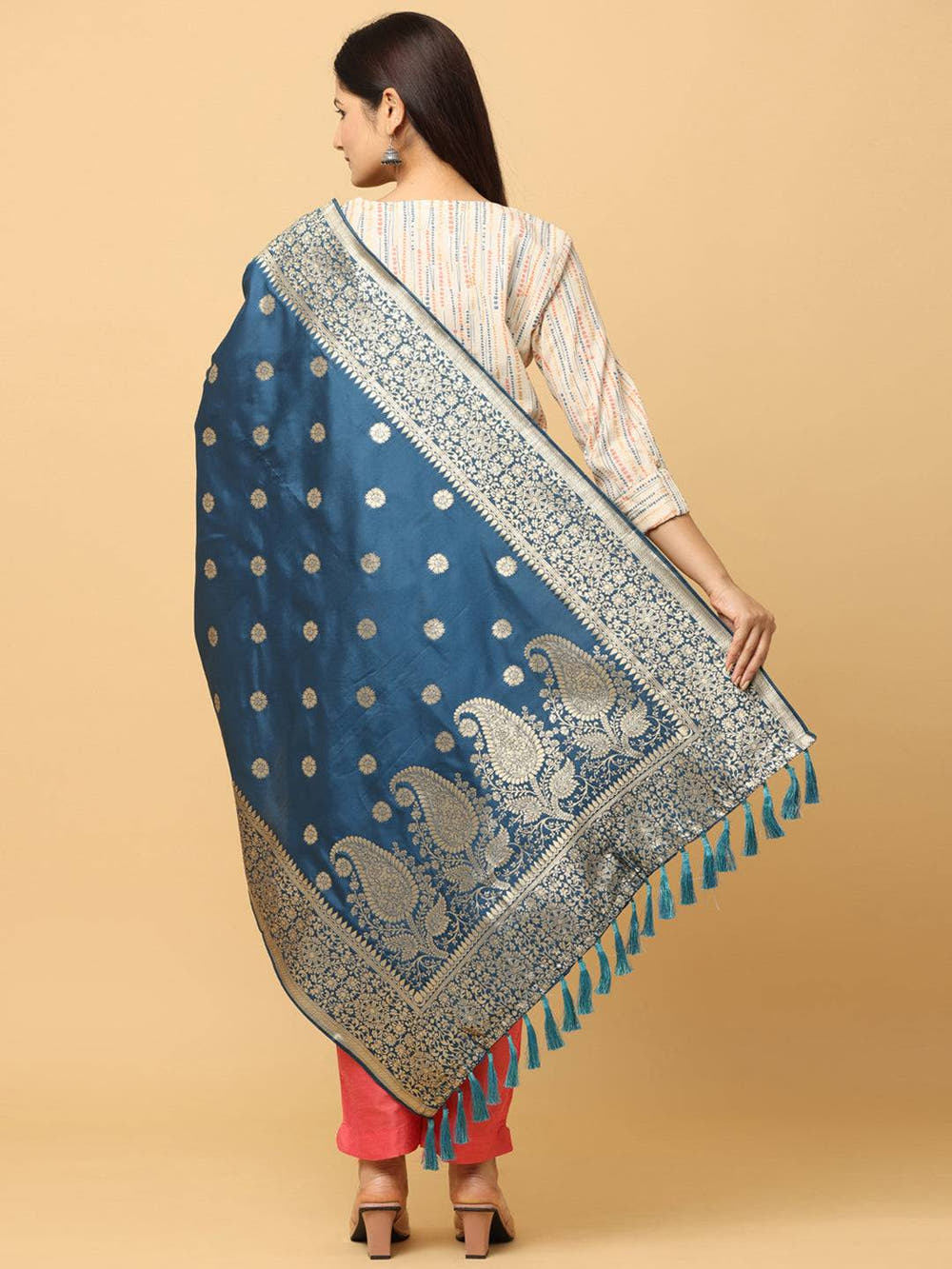 Silk Blend Woven Teal Colour Design Dupatta