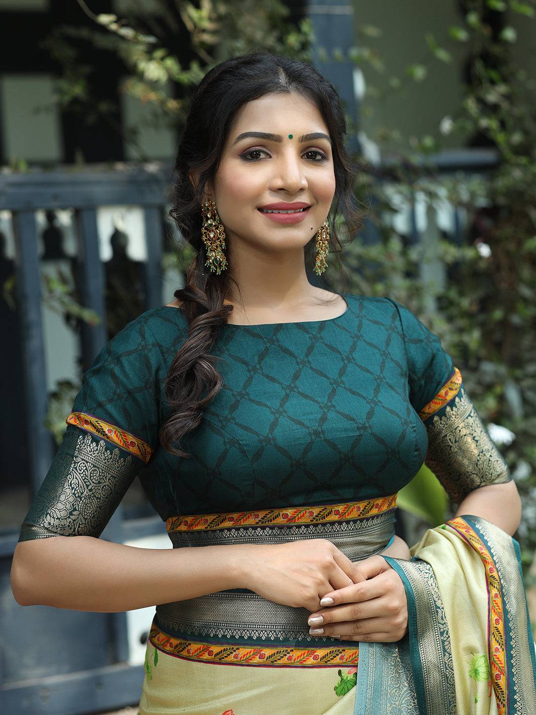 Pichwai Print Zari Weaving Pallu Saree In Pista Colour - Luxe