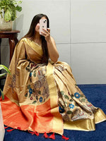 Incredible Pen Kalamkari Linen Tissue Soft Saree