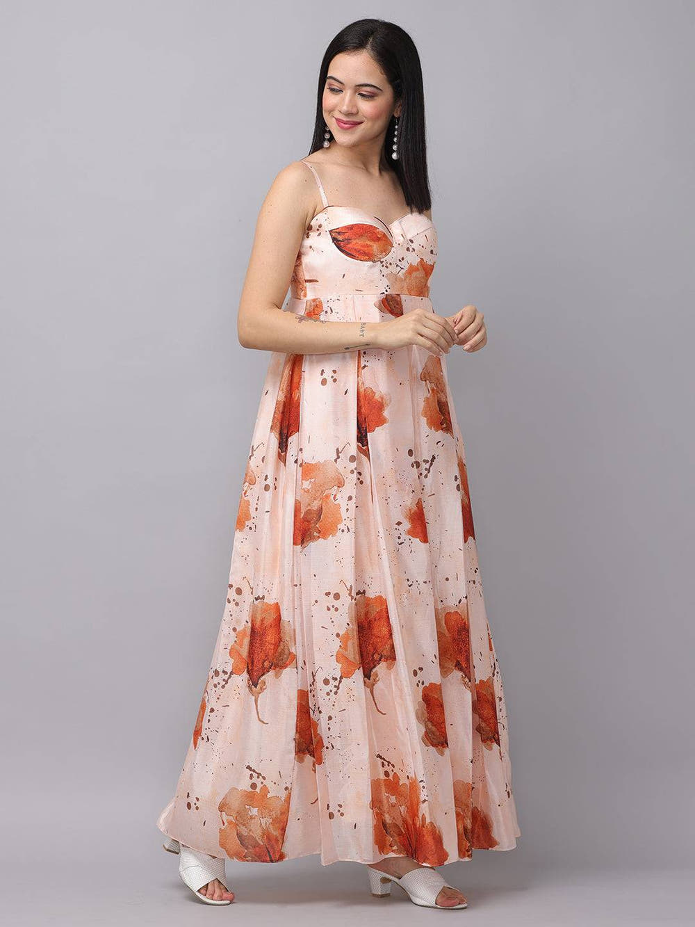 Peach Colour Corset Dress