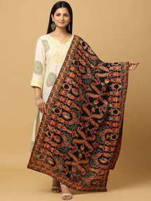 Black Rust Paisley Band Pashmina Dupatta