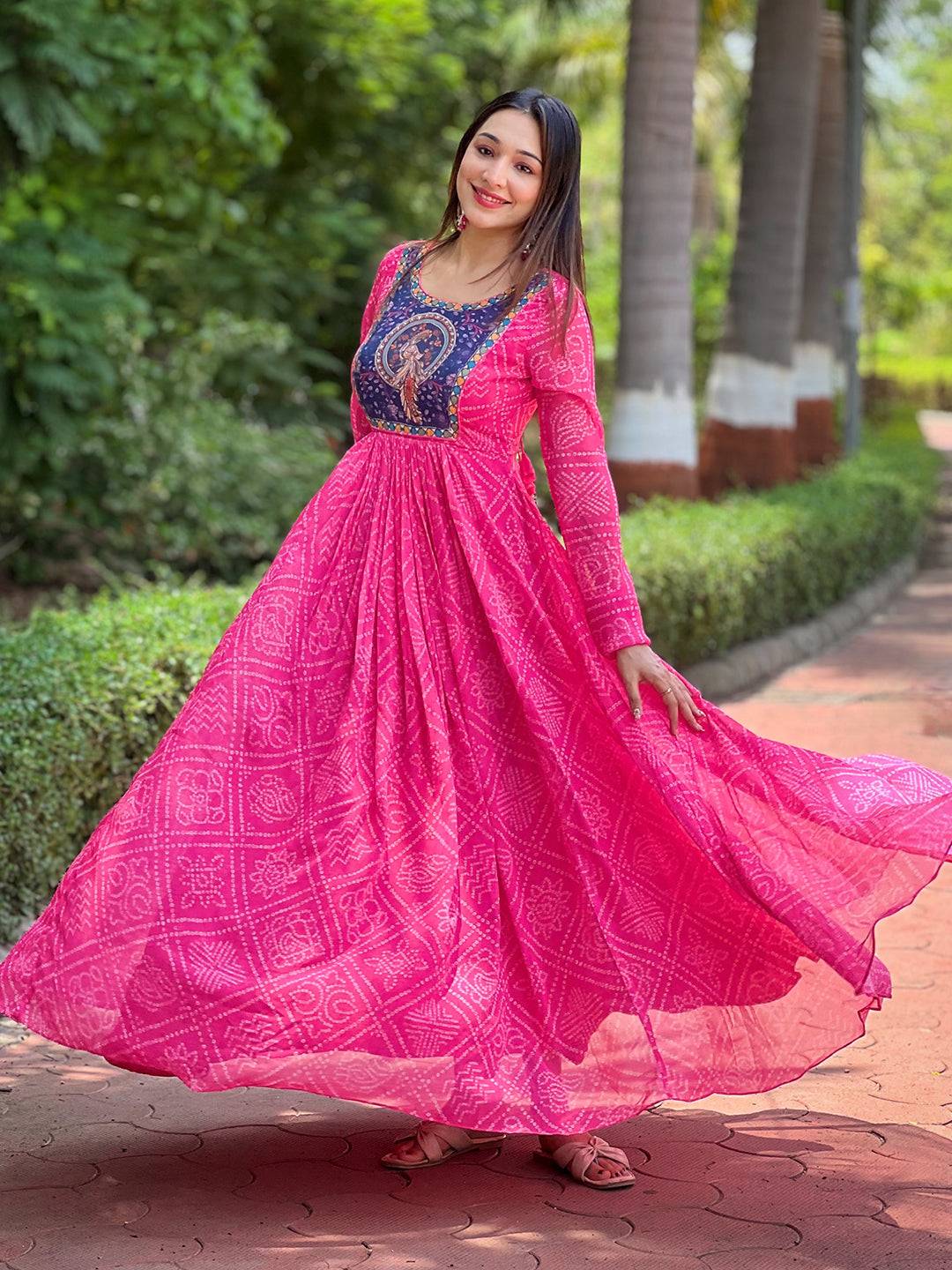 Deep Pink Bandhej Print Dress