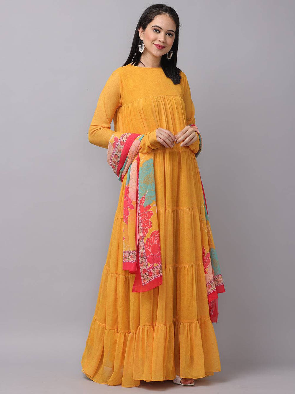 Sunlit Mustard Flared Long Dress