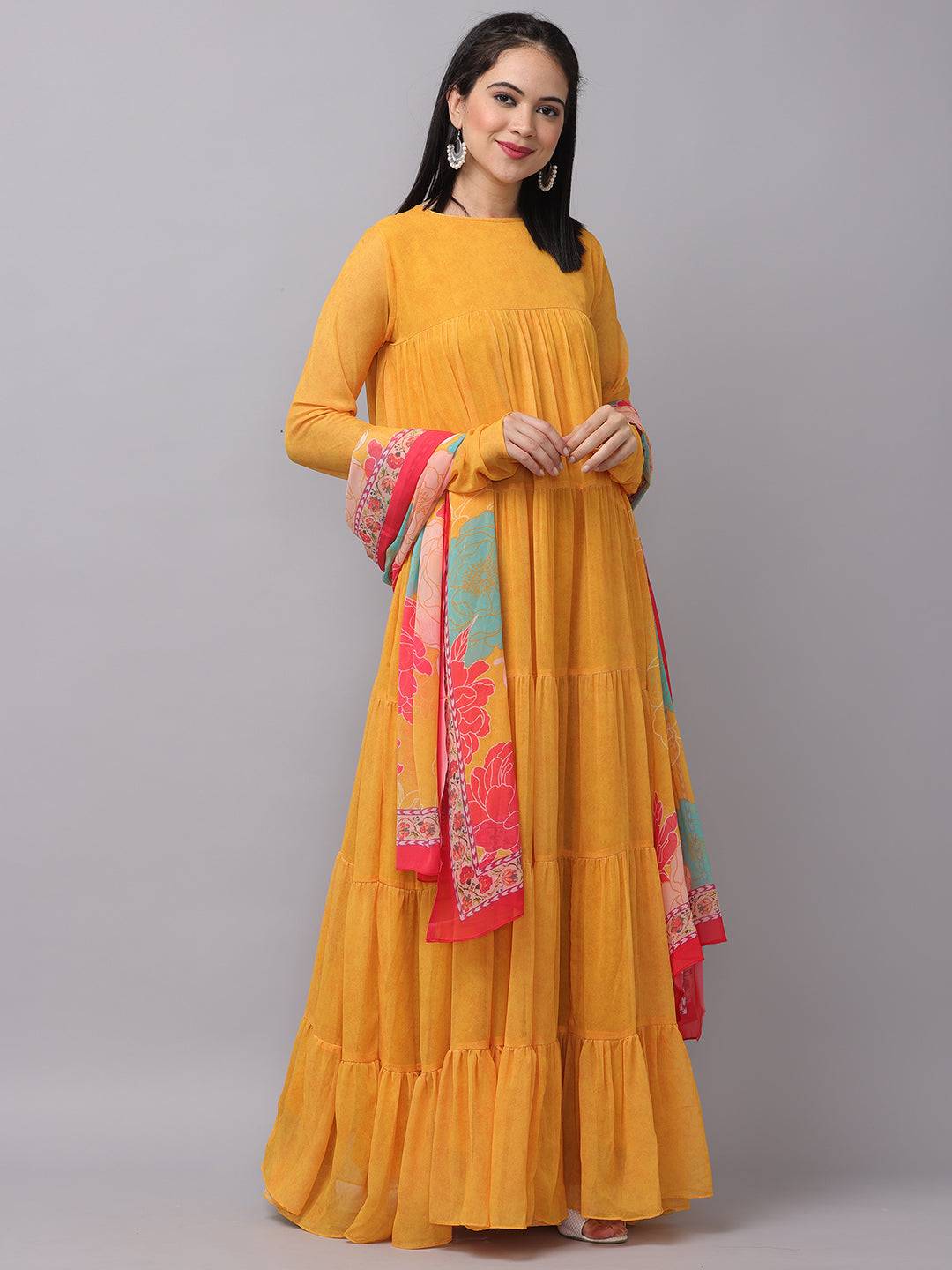 Sunlit Mustard Flared Long Dress