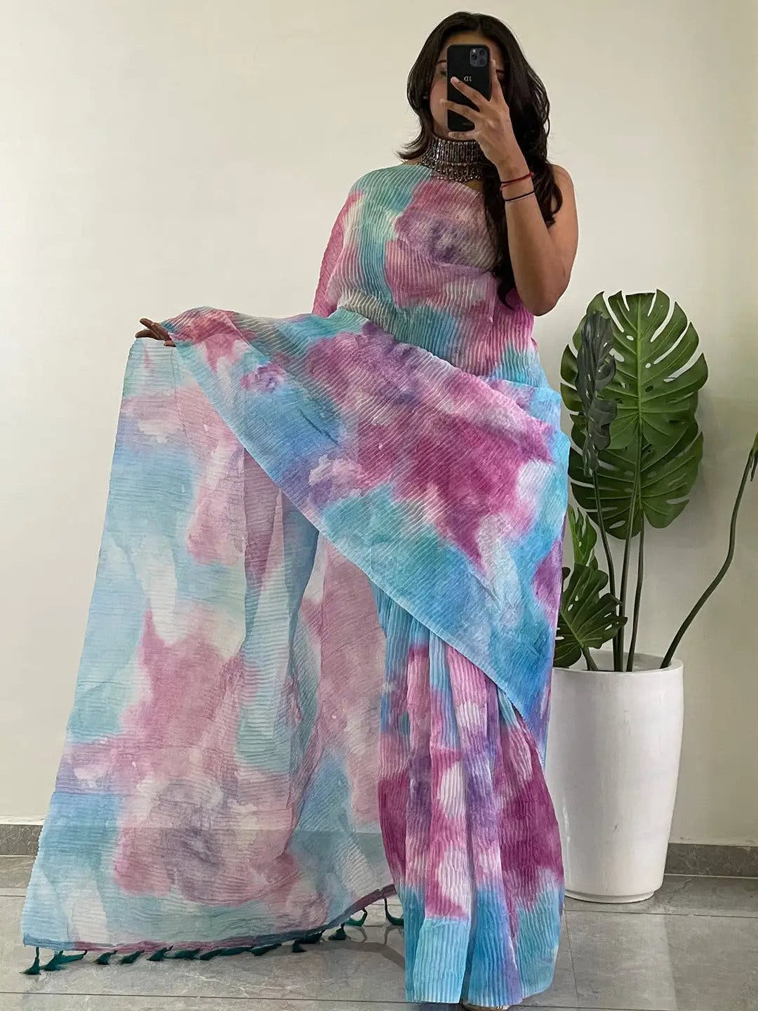 Elevate Your Style with Multy Colored Print Bollywood Design Crash Saree