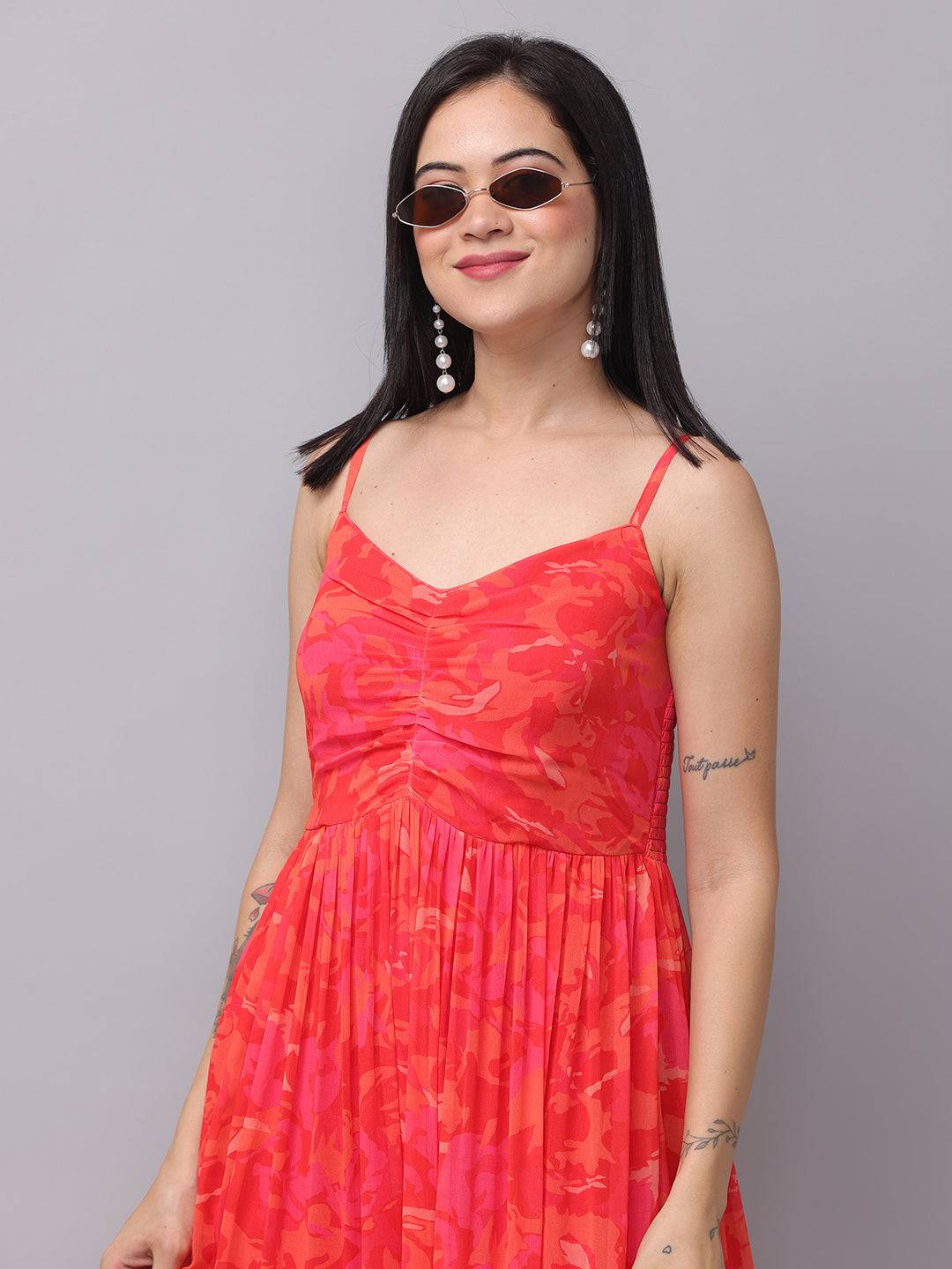 Radiant Red Floral Ruched Maxi