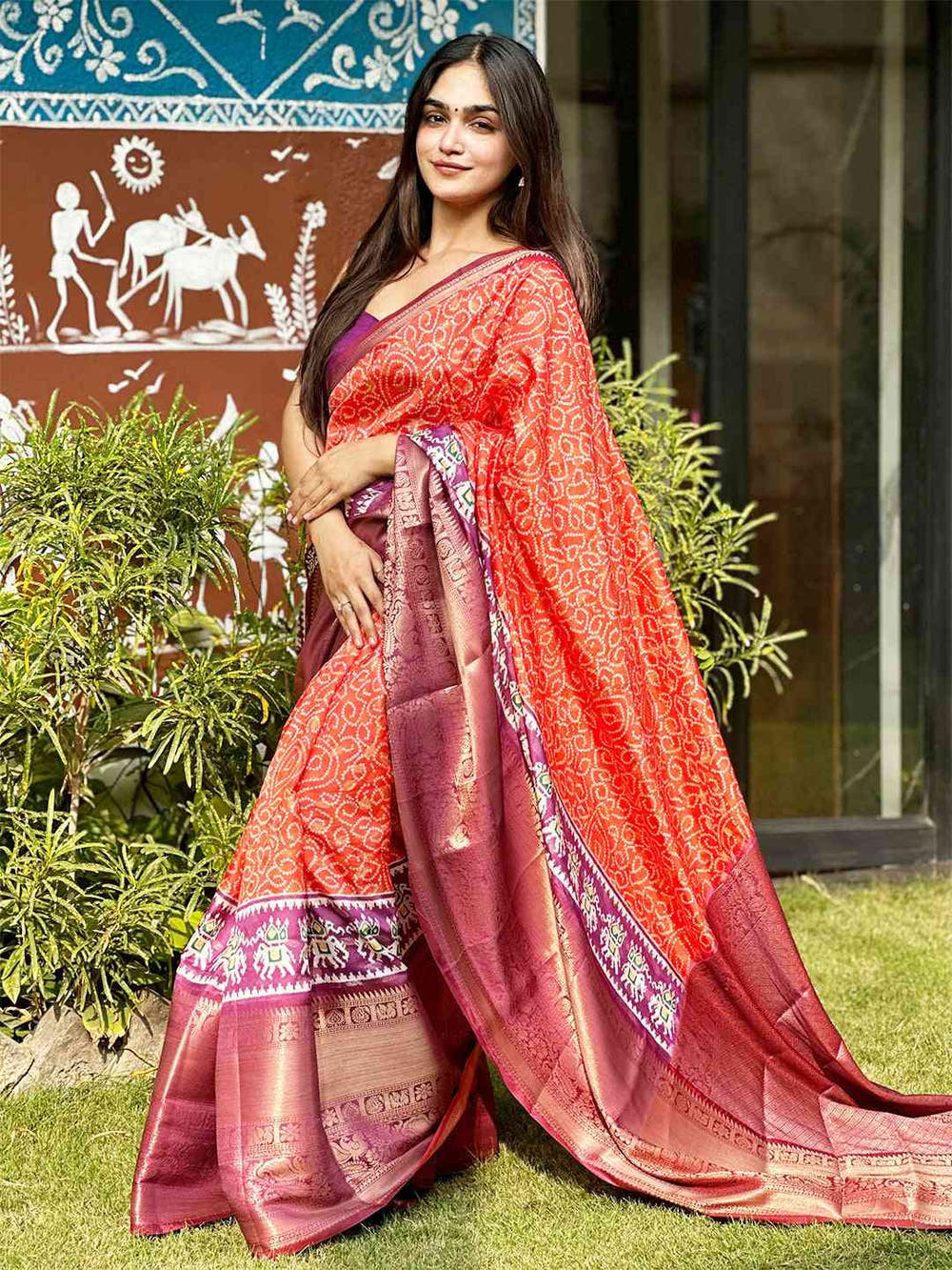 Soft Silk Bandhej Digital Printed Saree