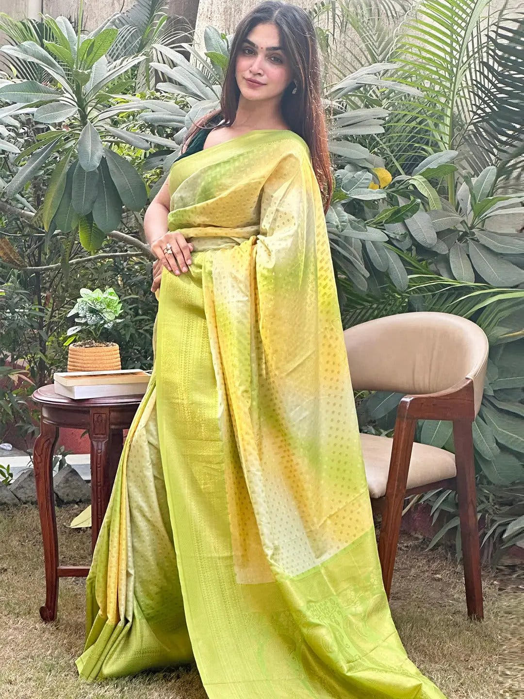 Soft Silk Banarasi Ombre Print Party Wear Saree