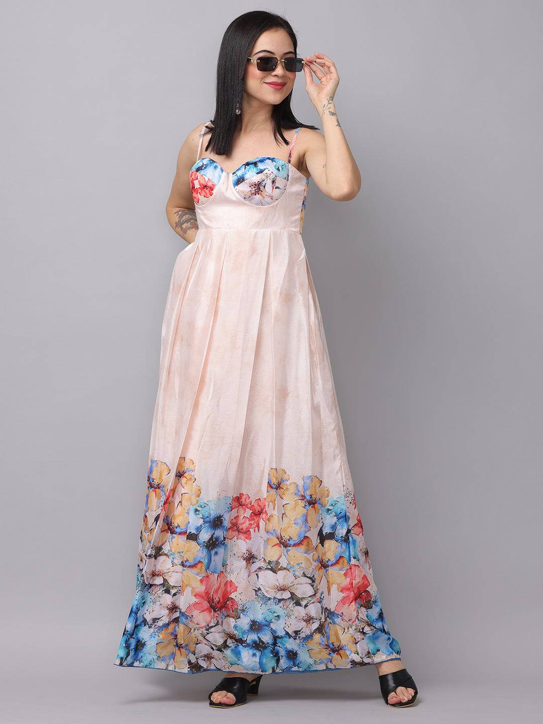 Cream Printed Floral Dress