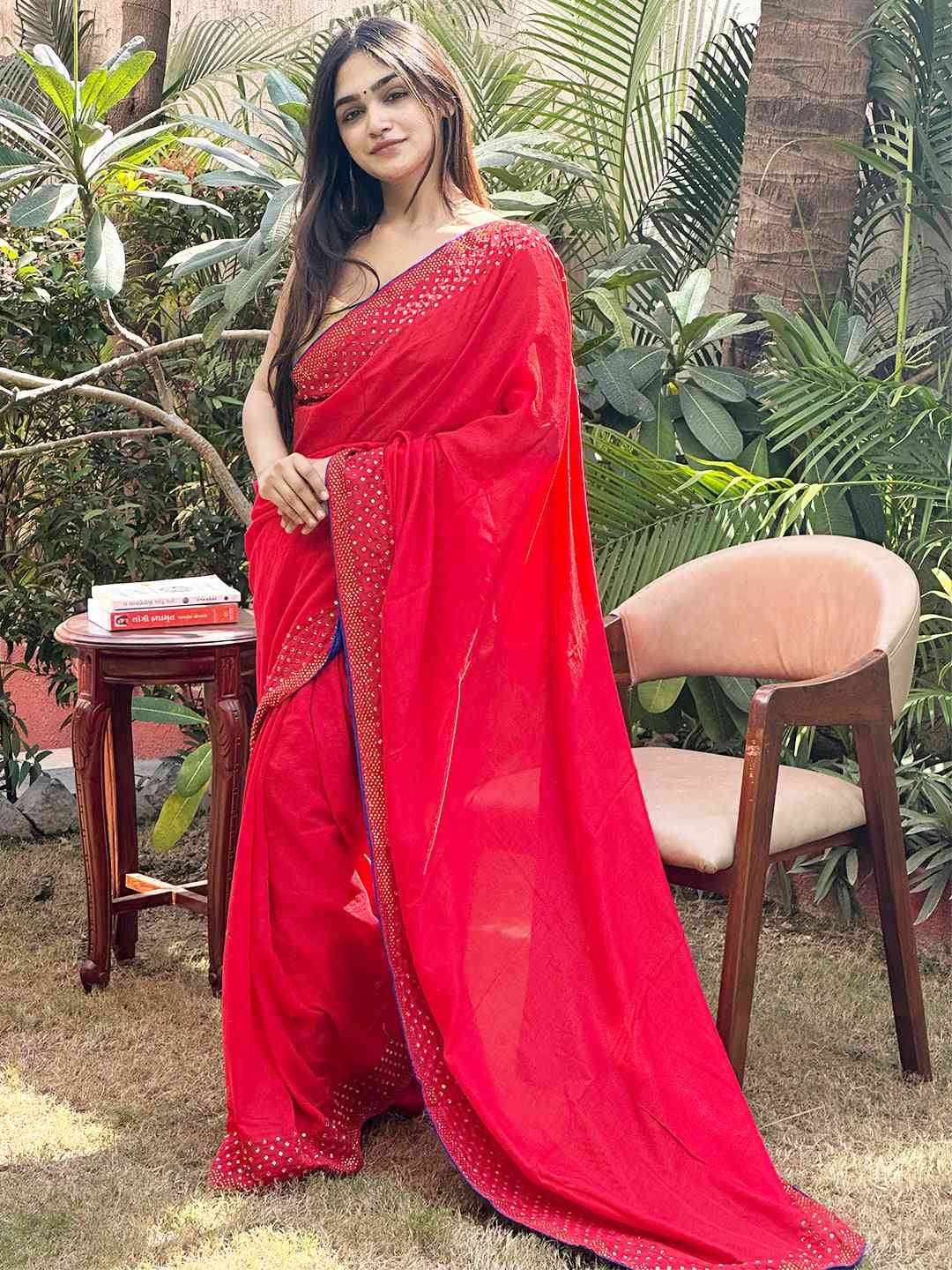 Red Colour Vichitra Silk Saree