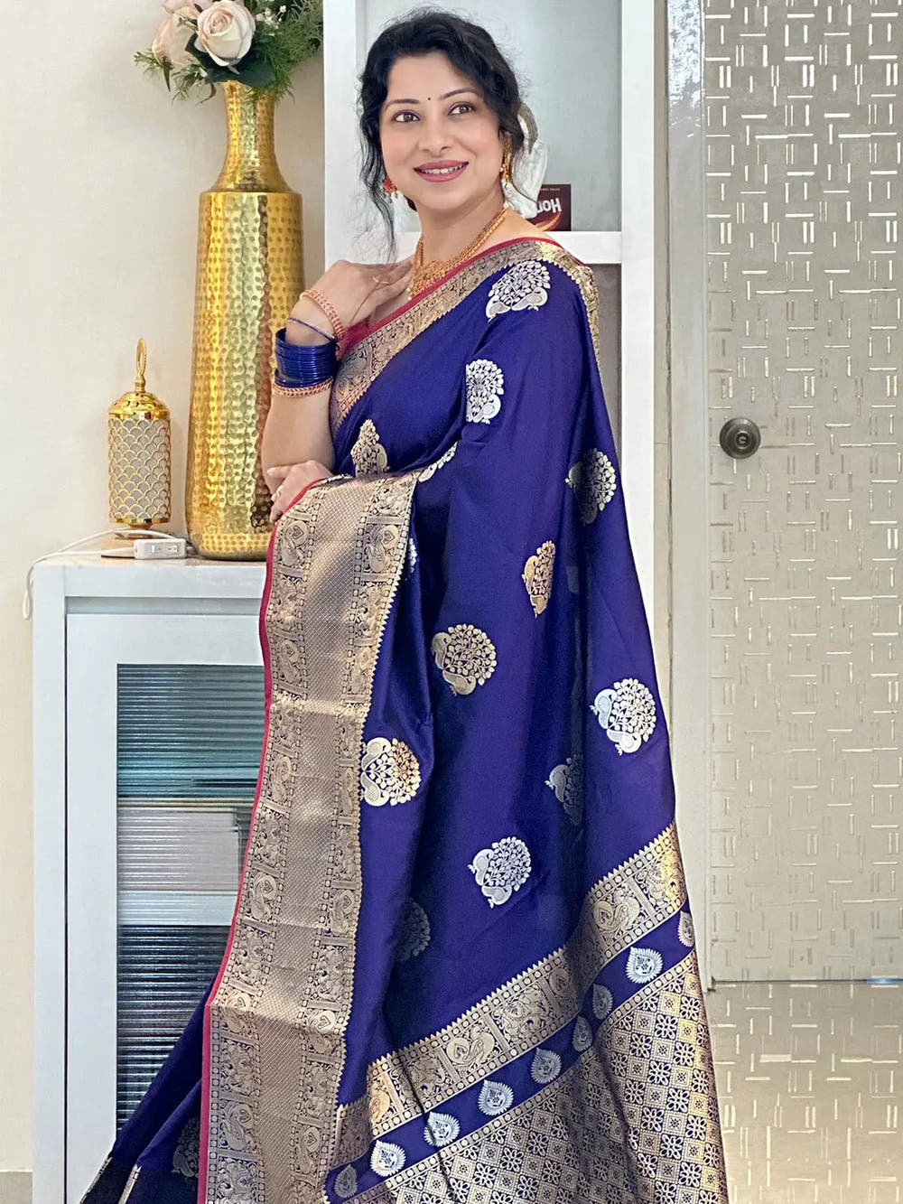 Purple Banarasi Silk Kanchi Zari Weaving Saree