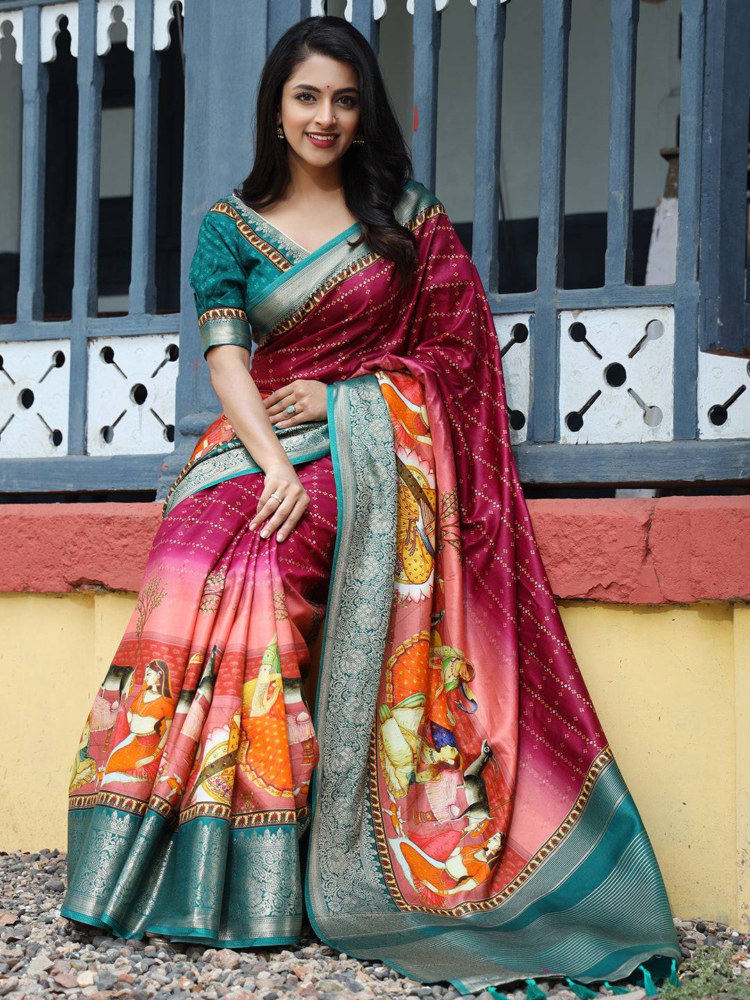 Rani Pure Viscose Dola Silk Saree with Exquisite Bhandhej Print - Luxe