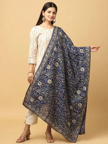 Navy Tonal Blue Paisley Pashmina Dupatta