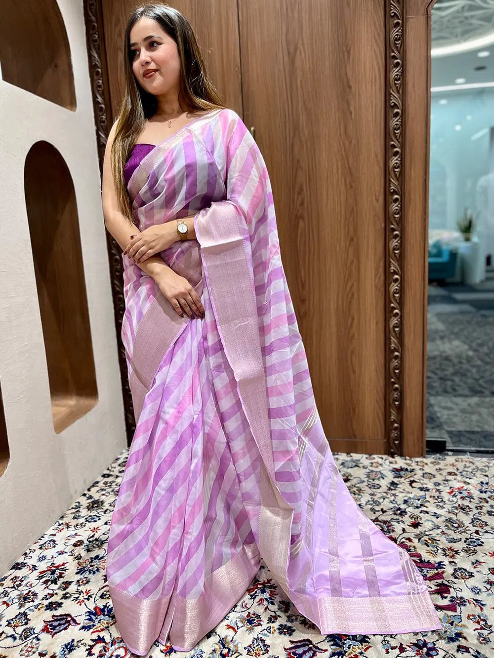 Soft Organza Leheriya Digital Print Party Wear Saree