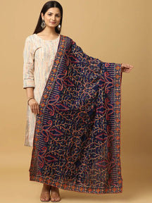 Navy Bright Multicolour Bloom Pashmina Dupatta