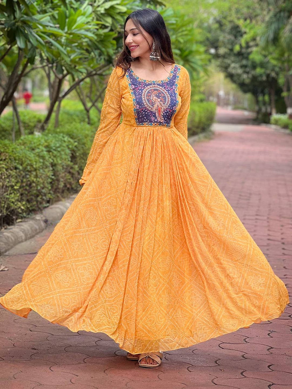 Honey Gold Colour Bandhej Dress