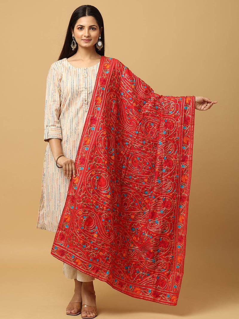 Red Floral Paisley Mix Pashmina Dupatta
