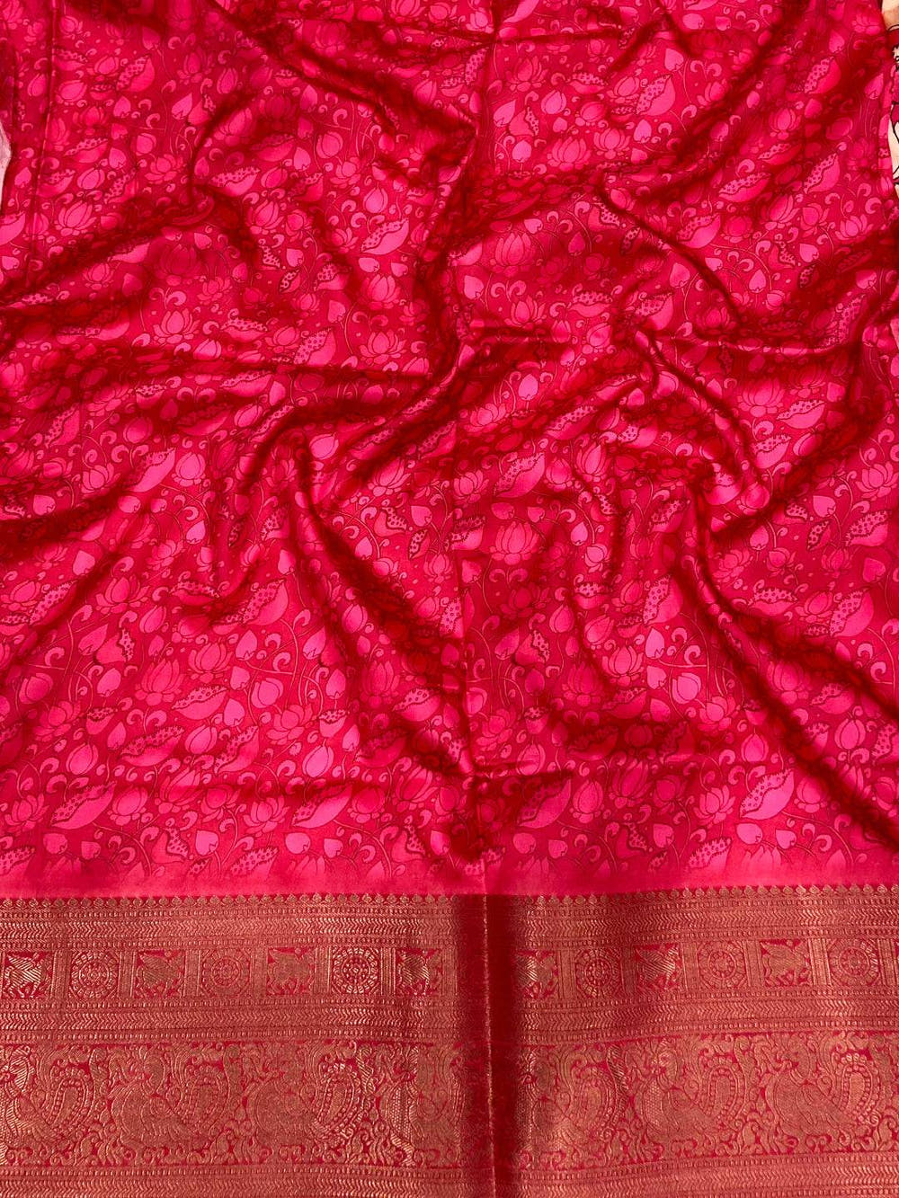 Bright Pink Digital Kalamkari Banarasi Saree