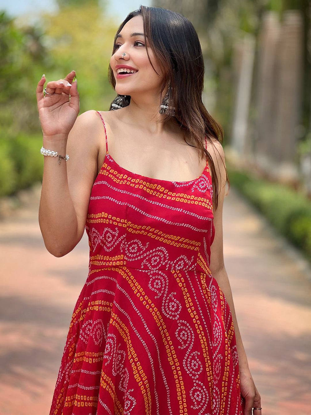 Rose Red Long Printed Dress