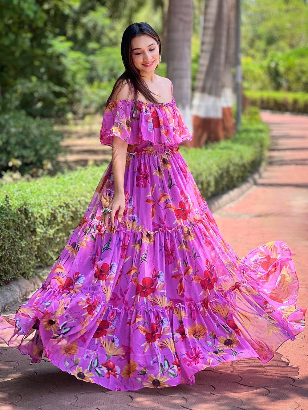 Orchid Bloom Off-shoulder Dress