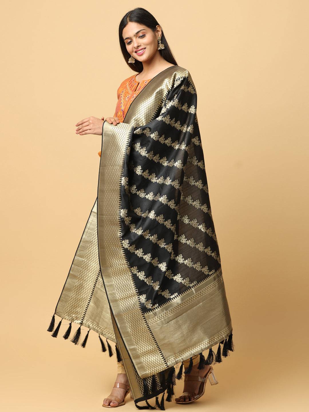 Black Colour Woven Design Dupatta