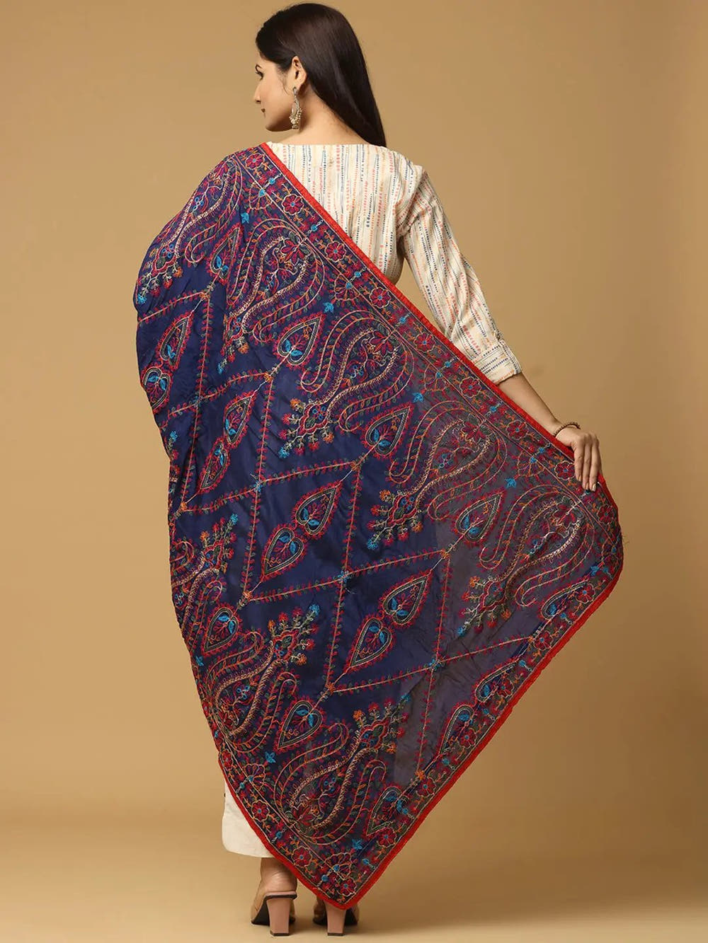 Navy Geometric Zigzag Pashmina Dupatta