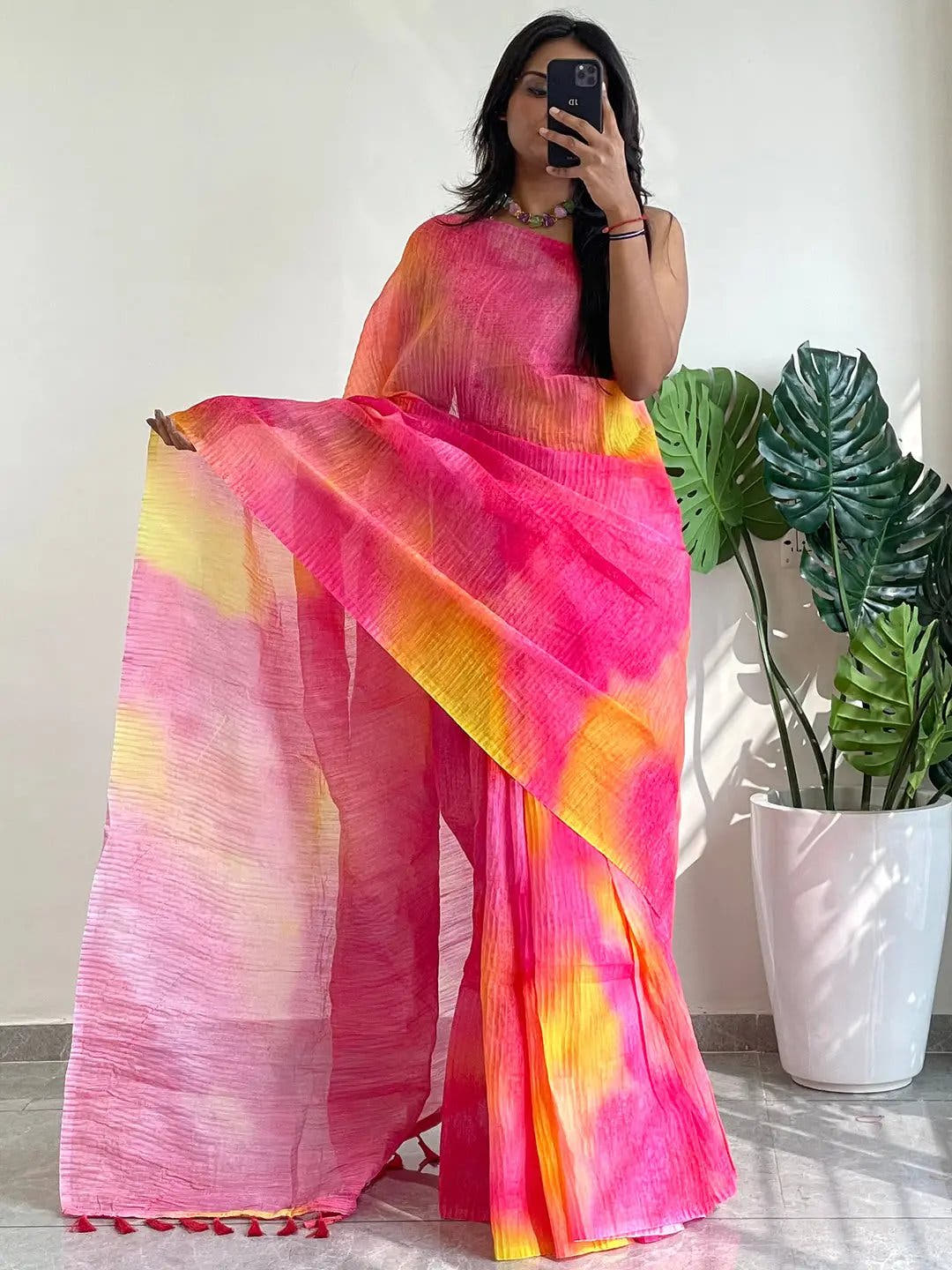Elevate Your Style with Multy Colored Print Bollywood Design Crash Saree