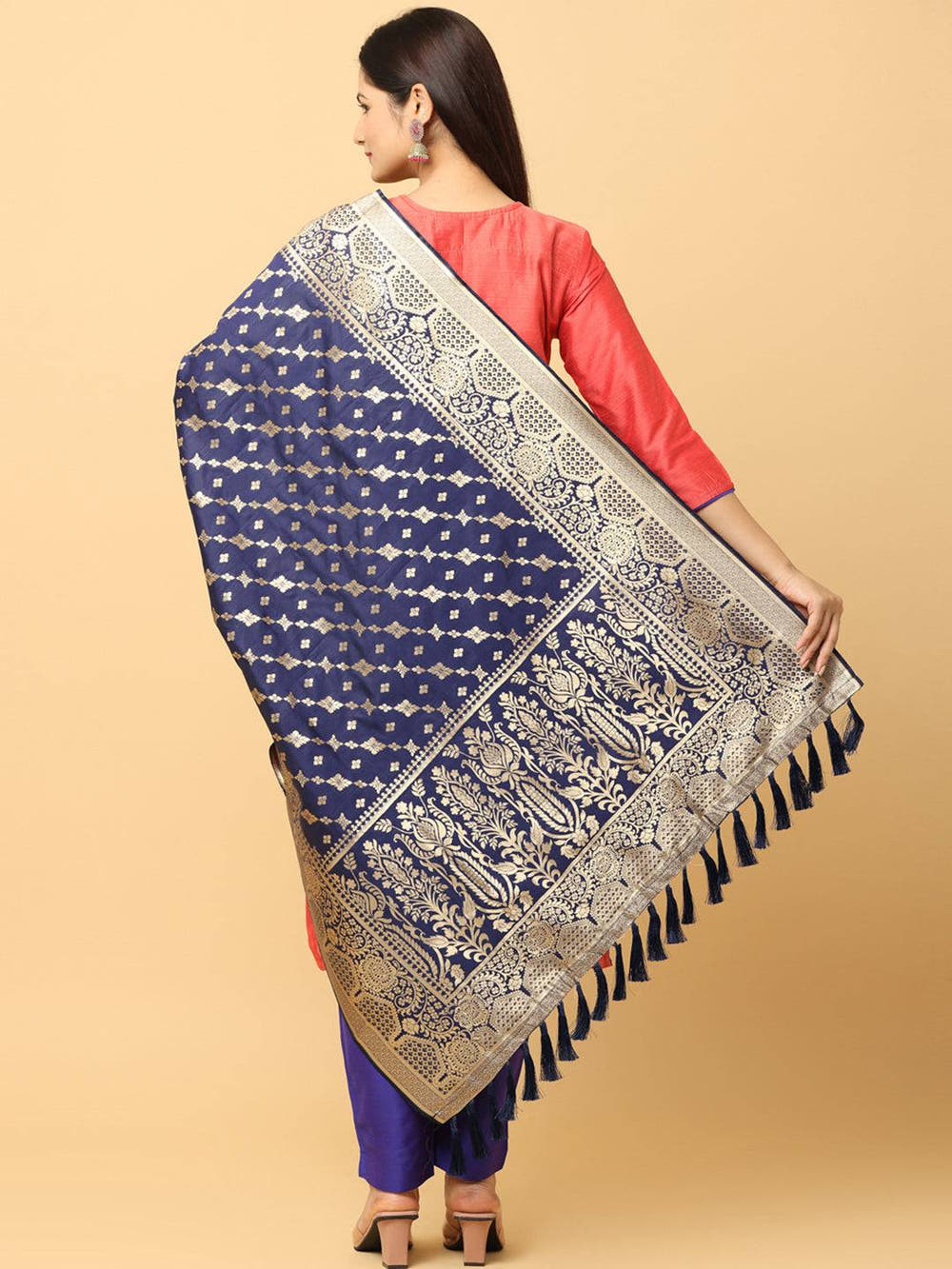 Latest Navy Colour Woven Design Silk Blend Dupatta