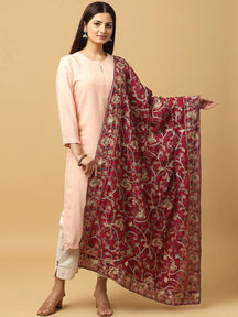 Wine Rich Floral Pashmina Dupatta