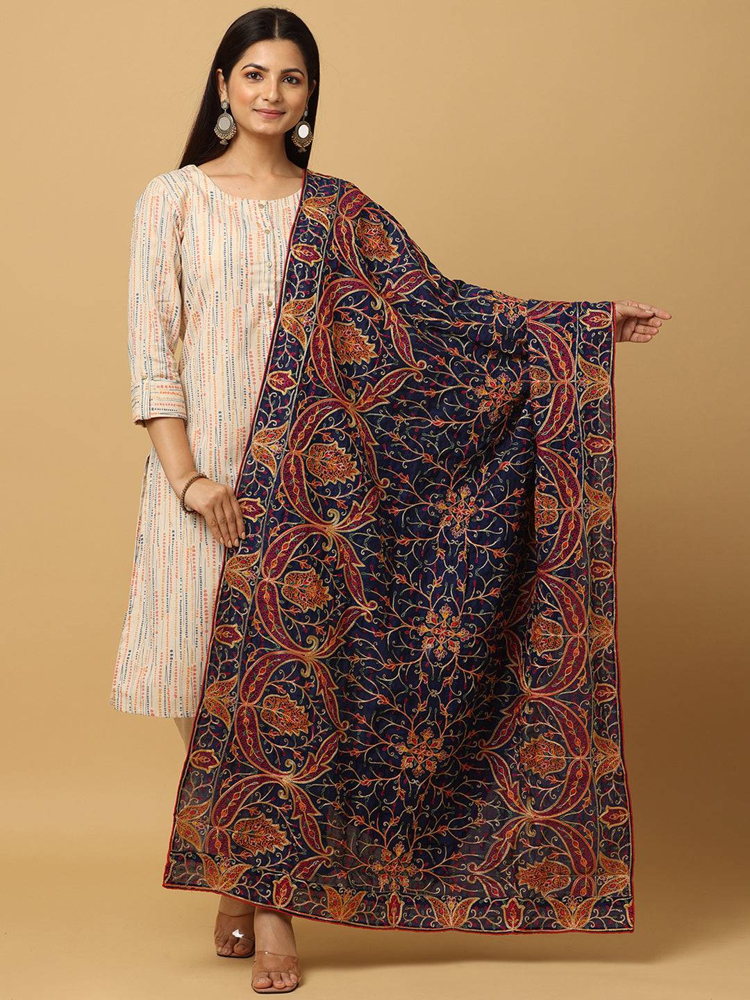 Navy Rust Allover Paisley Pashmina Dupatta