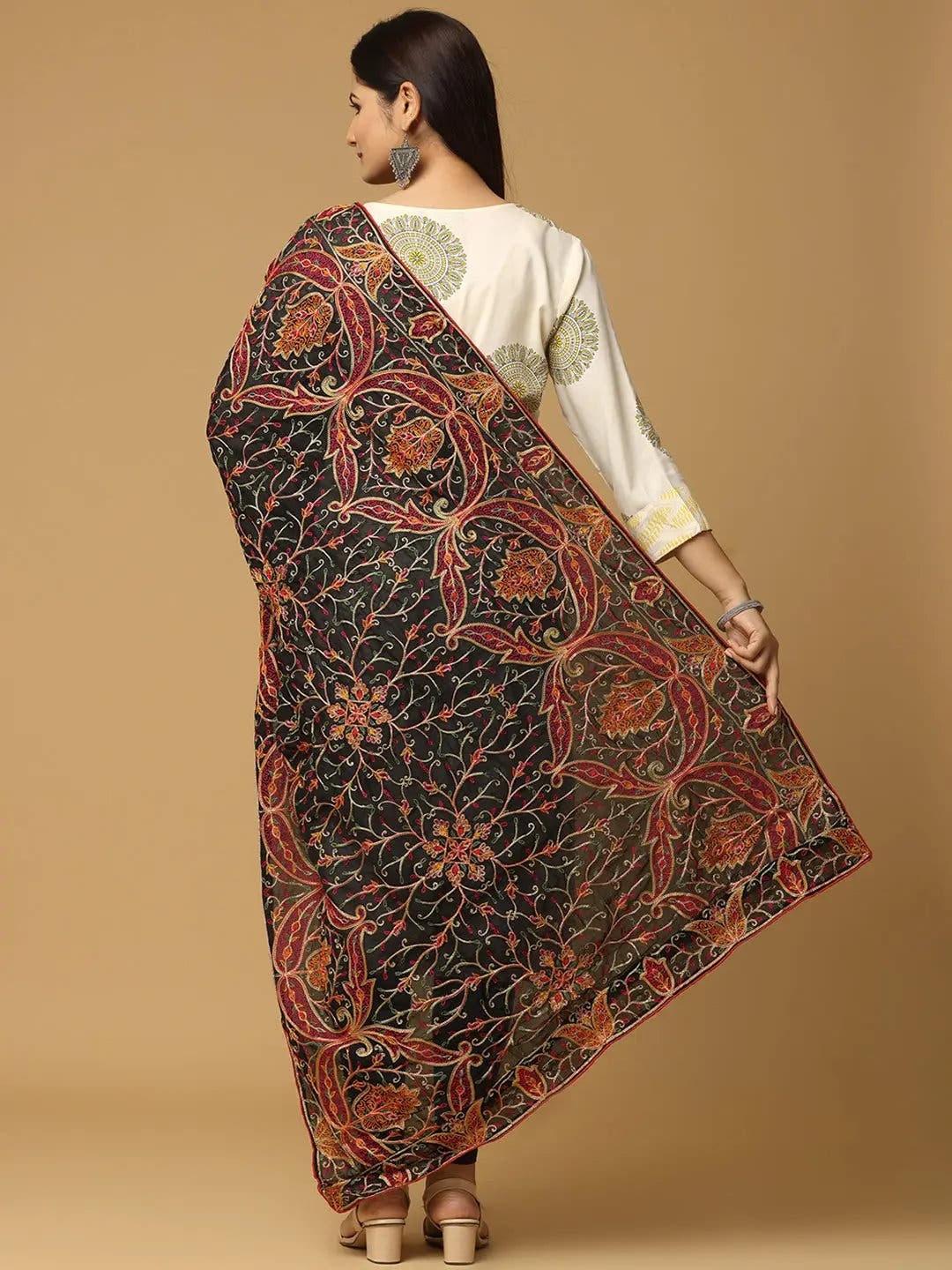 Black Brown Rust Paisley Pashmina Dupatta