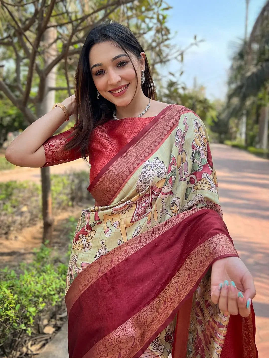 Pista Colour Double Border Chex Weaving Banarasi Soft Silk Saree