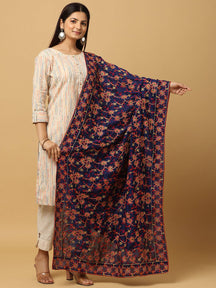 Navy Blue Base Floral Jaal Pashmina Dupatta