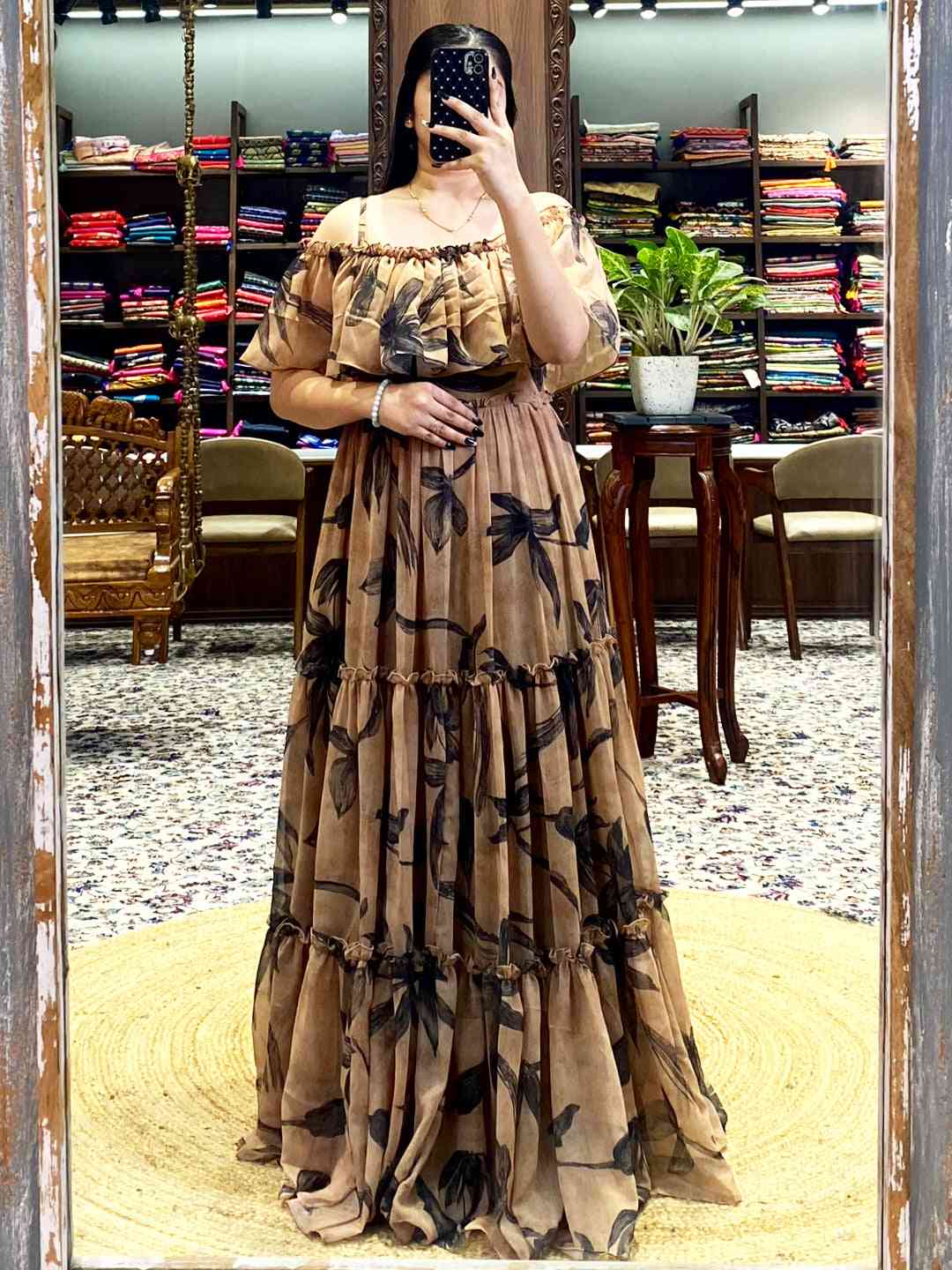 Botanical Off-Shoulder Ruffle Dress