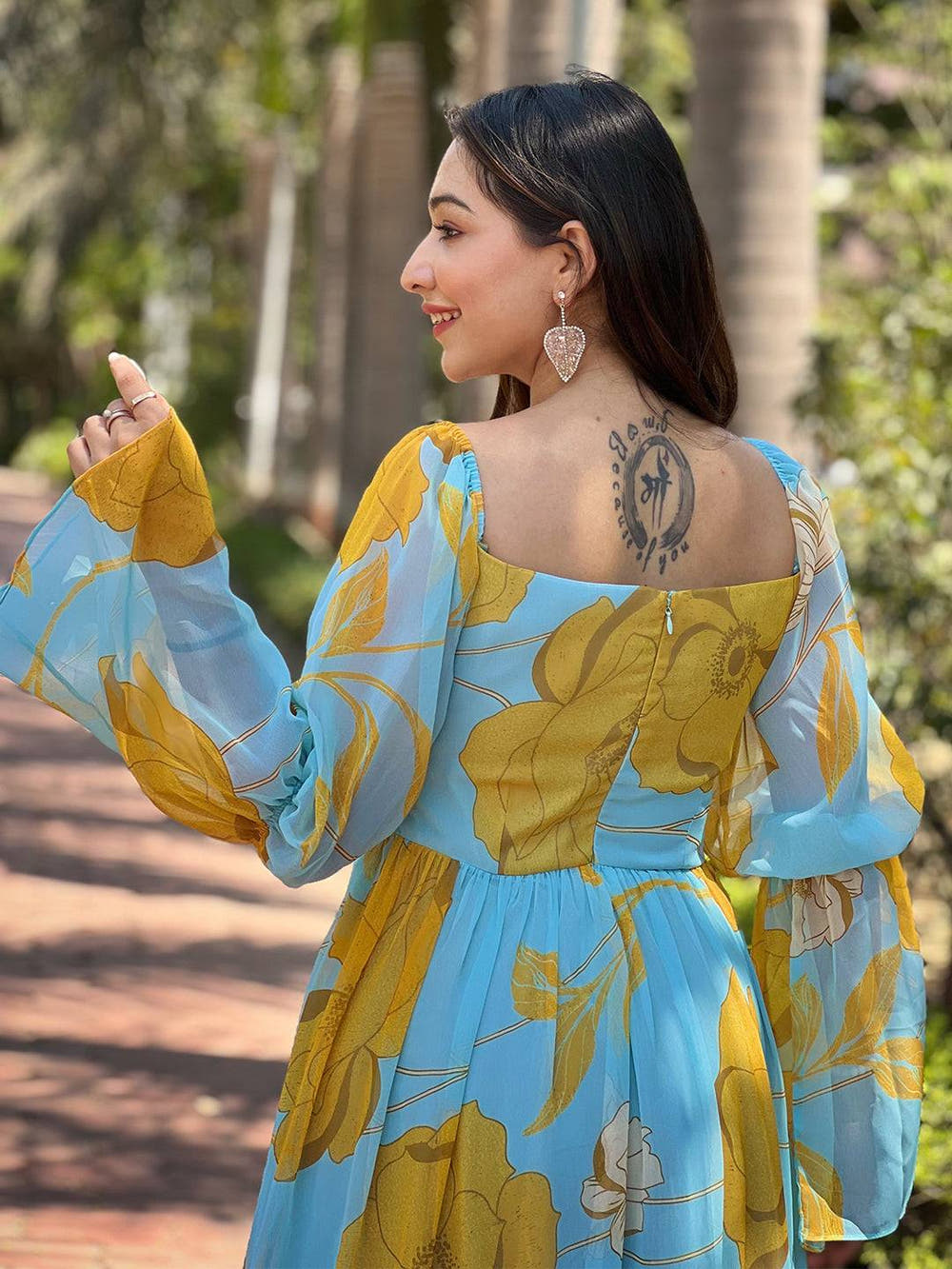 Sky Blue Floral Print Dress