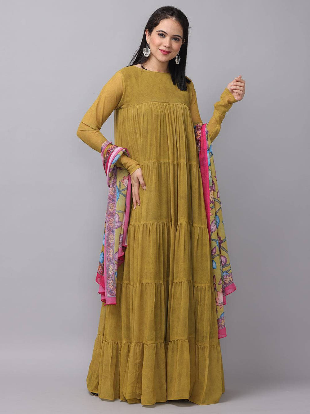 Mustard Olive Multi Layered Dress