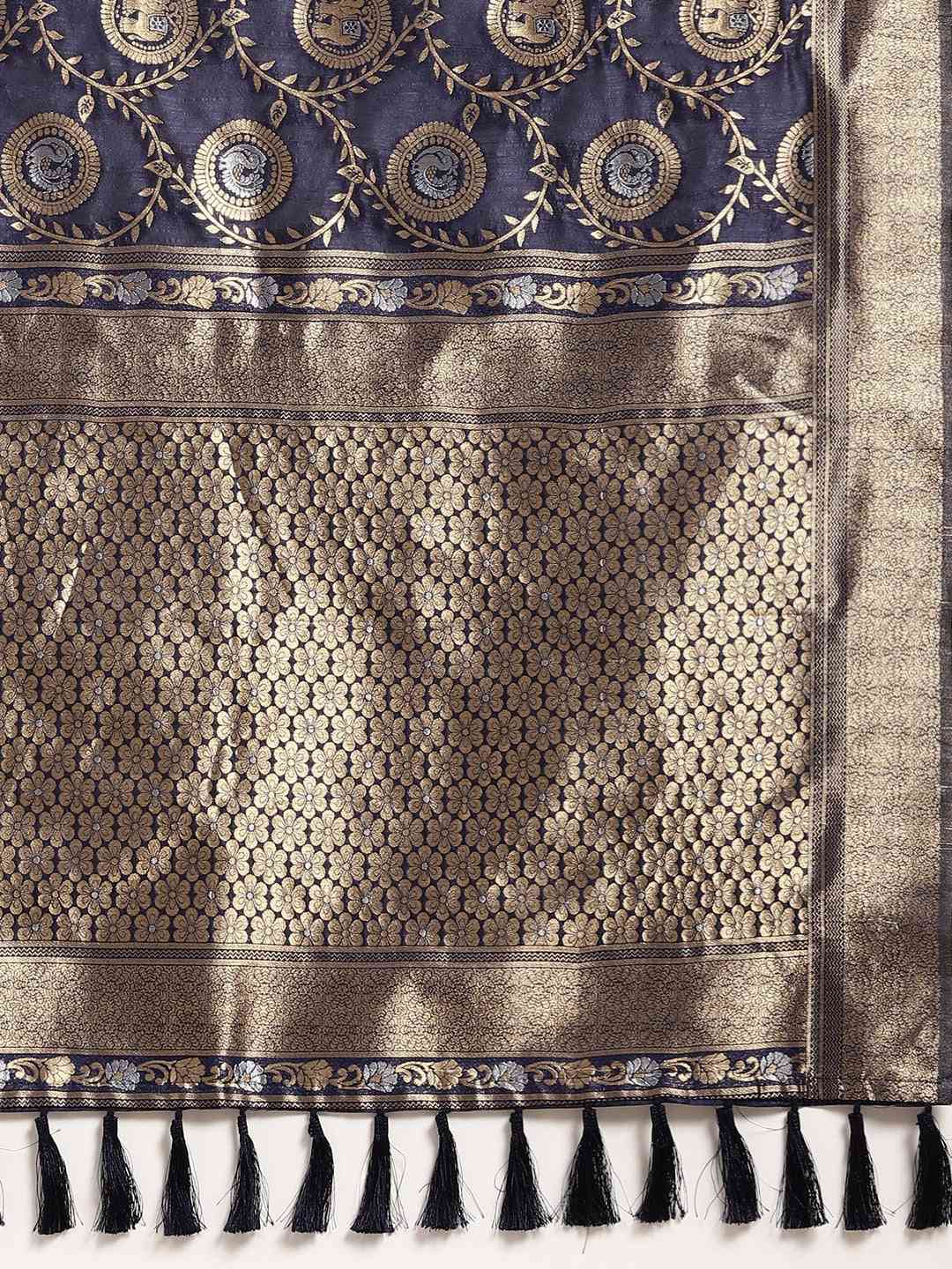 Banarasi Navy Colour Woven Design Silk Saree